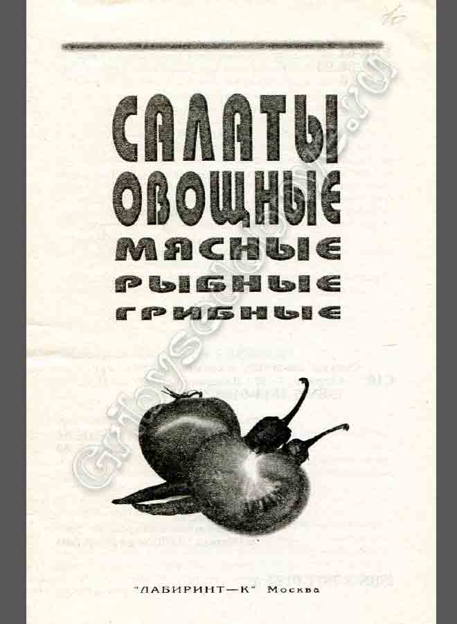 Книга с рецептами салатов из мяса, рыбы, овощей и грибов