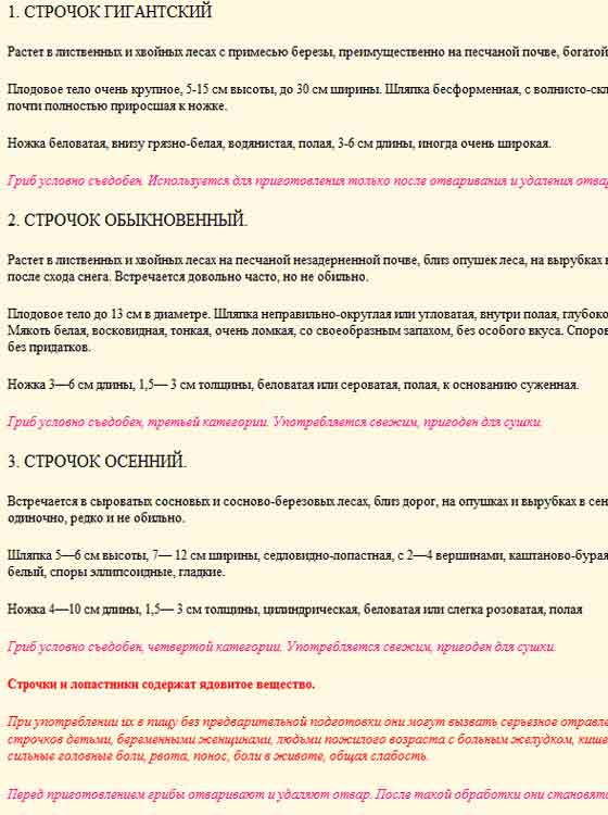 Строчок гигантский, обыкновенный и осенний описание
