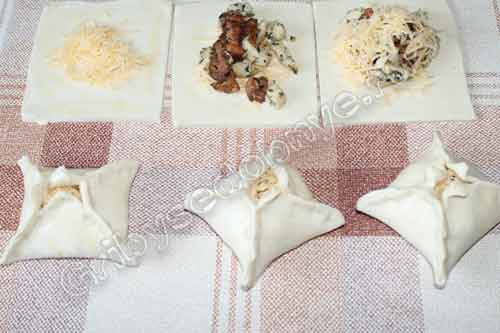 Шаг 6 к рецепту приготовления слоёных корзиночек с грибами и курицей