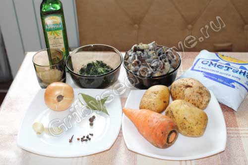 Необходимые продукты для приготовления супа грибного